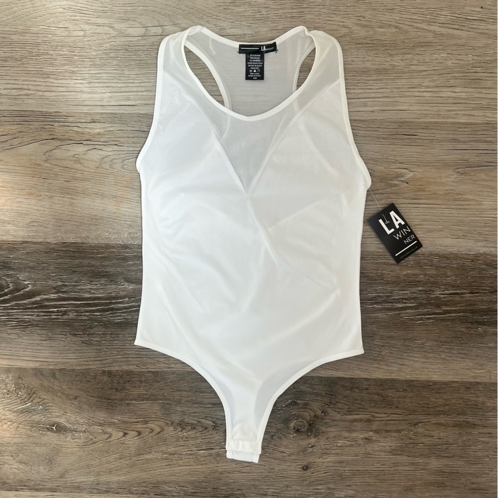 LA Winner mesh detail sleeveless bodysuit